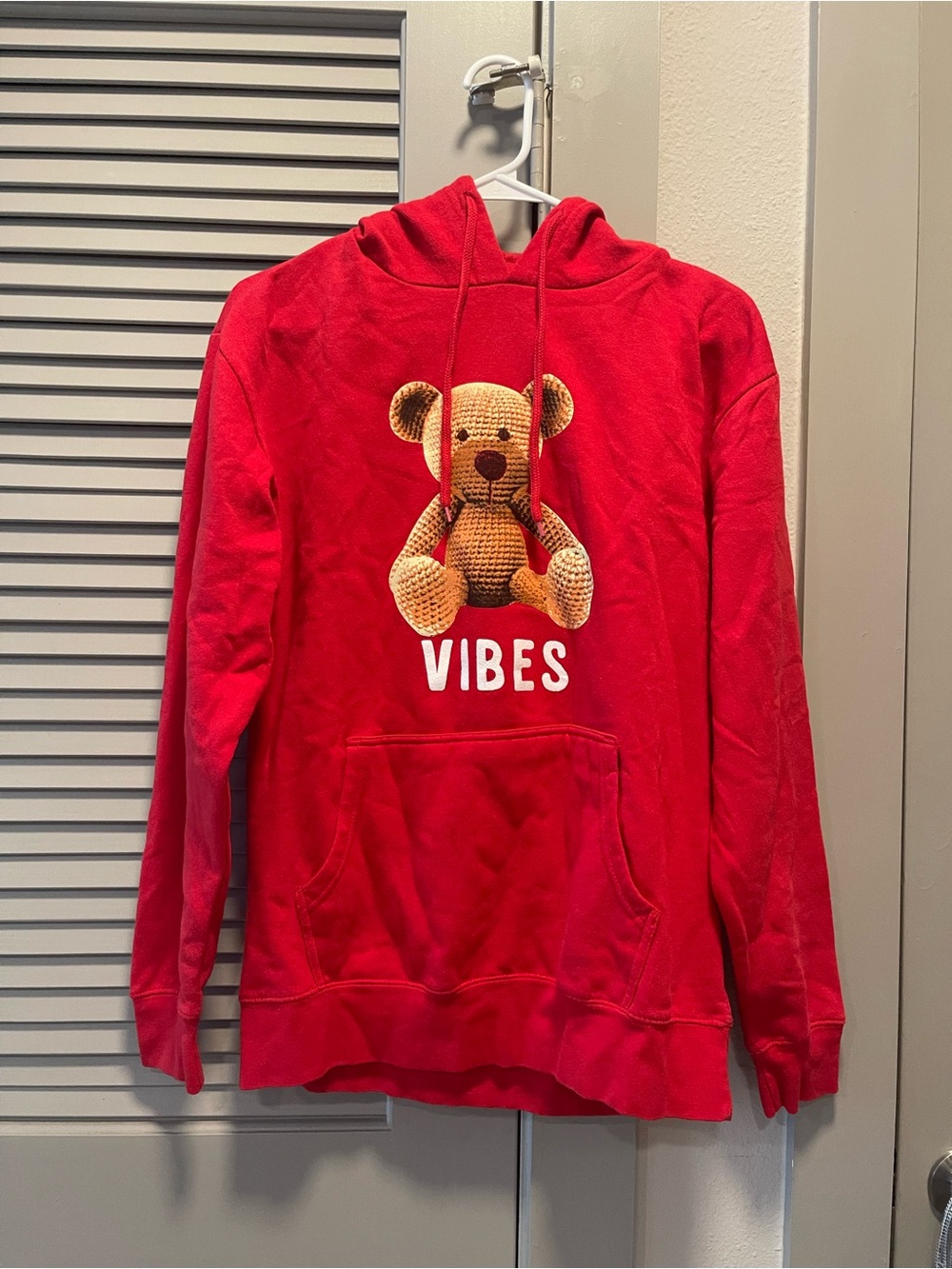 Fashion Nova Red Crewneck Hoodie Sweater with Teddy Graphic